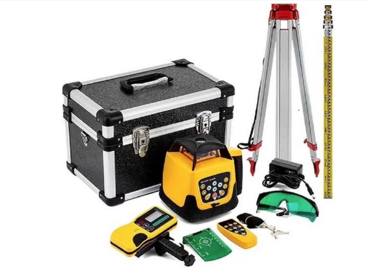 WNHB® Bouwlaser 360° Zelfnivellerend - Groene Lijnlaser en Rotatielaser - Bereik 500 m - Inclusief Statief en Meetstaf