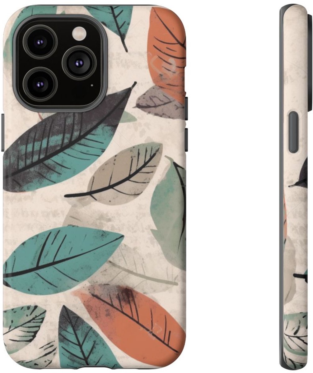 Bladpatroon in Gedempte Kleuren – Telefoonhoesje Geschikt voor iPhone 14 Pro Max