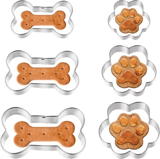 Foto: 6 stuks uitsteekvormen botten roestvrij staal hondenpoot reli f koekjessnijder uitsteekvorm hond en botten taartdecoratie voor hondenkoekjes of lekkernijen bakken knutselen