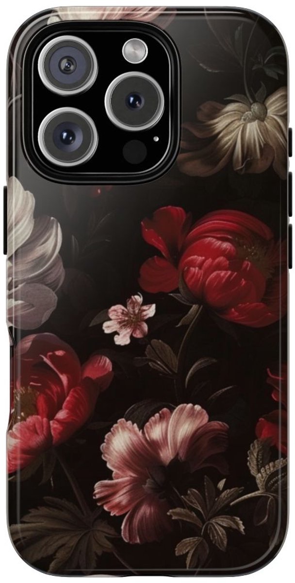 Donker Bloemmotief met Glans – Telefoonhoesje Geschikt voor iPhone 16 Pro