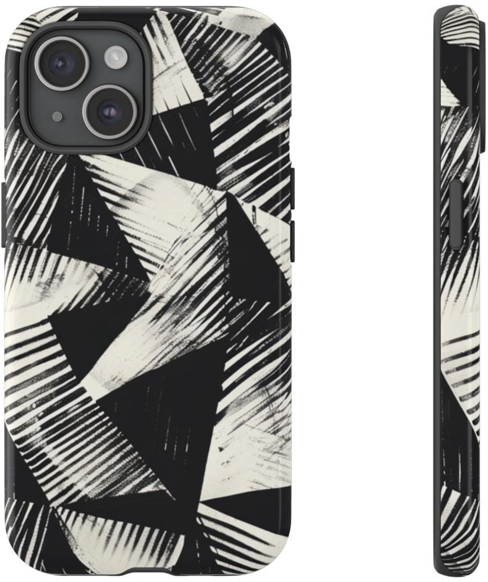 Zwart-Wit Geometrisch Patroon – Telefoonhoesje Geschikt voor iPhone 15