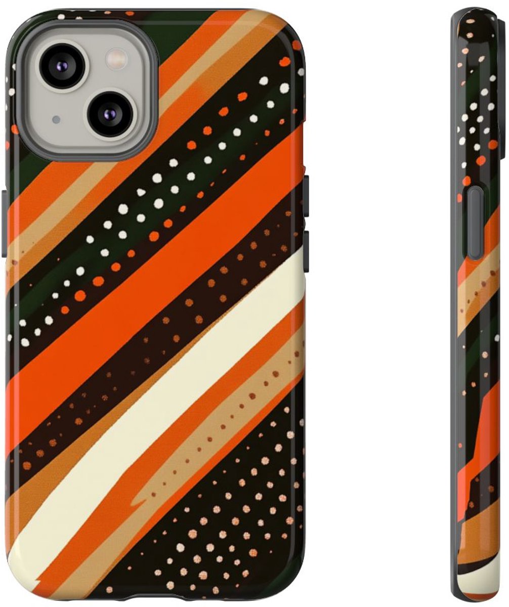 Retro Aardetinten Gestreept Patroon – Telefoonhoesje Geschikt voor iPhone 14
