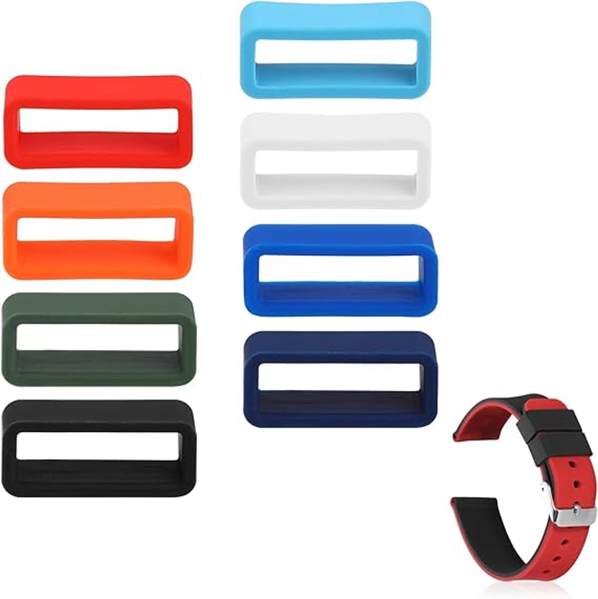 8 stuks horlogebandhouders, 16 mm siliconen horlogebandhouderlussen, rubberen horlogebandhouder, band beveiligingsconnector, vervangende horlogebandbevestigingsringen voor slimme sporthorloges