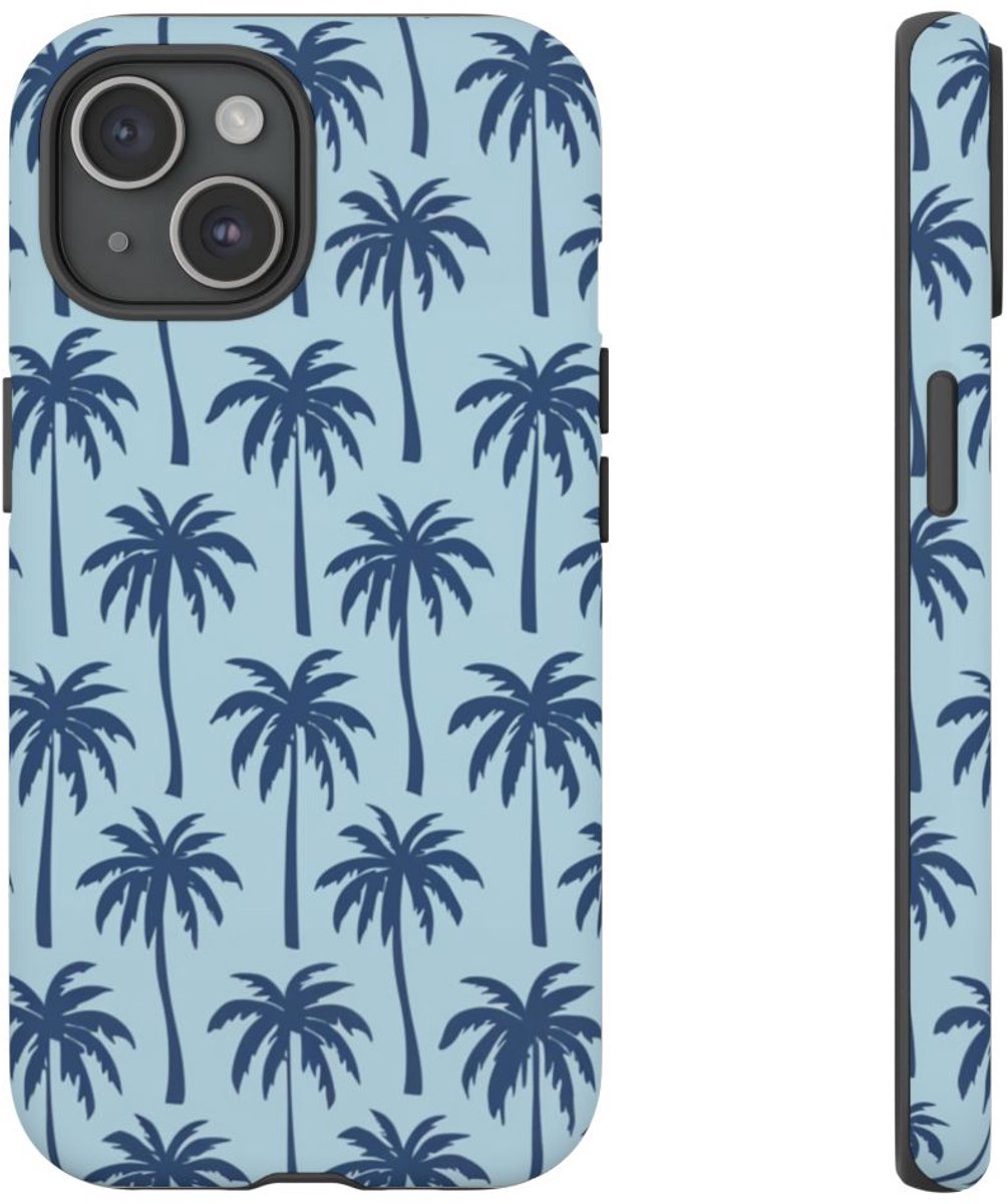 Blauw Palmbomenpatroon – Telefoonhoesje Geschikt voor iPhone 15
