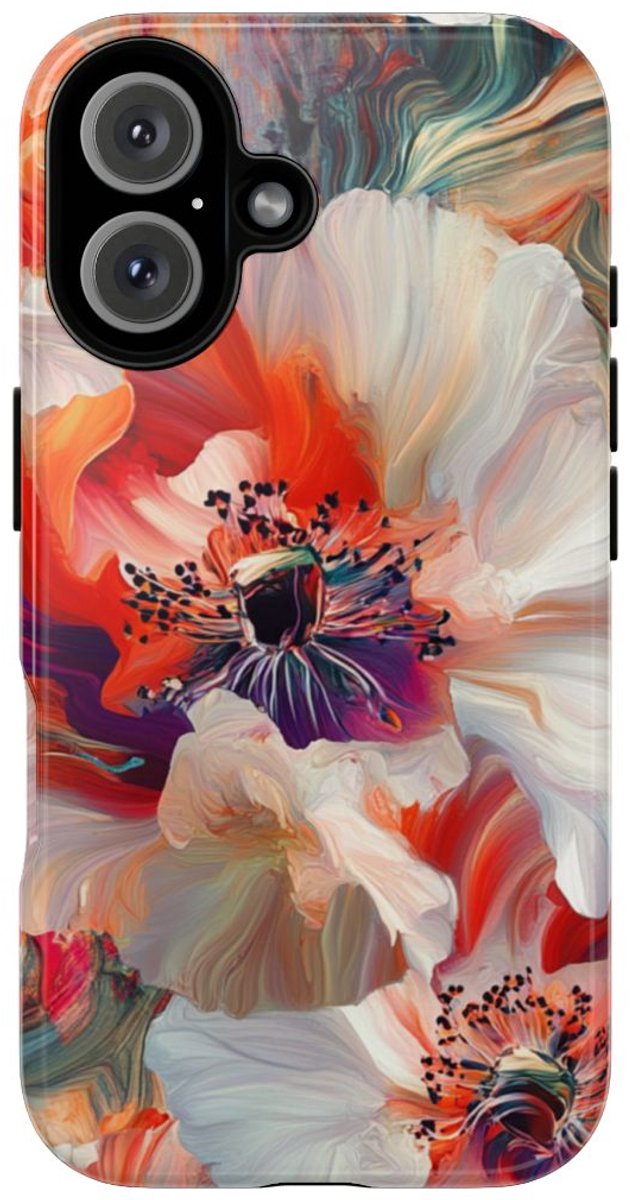 Abstracte Bloemmotieven in Rood en Wit – Telefoonhoesje Geschikt voor iPhone 16