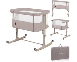 Lionelo Aurora 3in1 Co-sleeper - Babybedje tot 9 kg - Meegroeibed - 4 wielen met rem - Campingbedje – Verstelbare Hoogte – Ademend Gaas – Inclusief Matras & Transporttas – Afneembare Bekleding