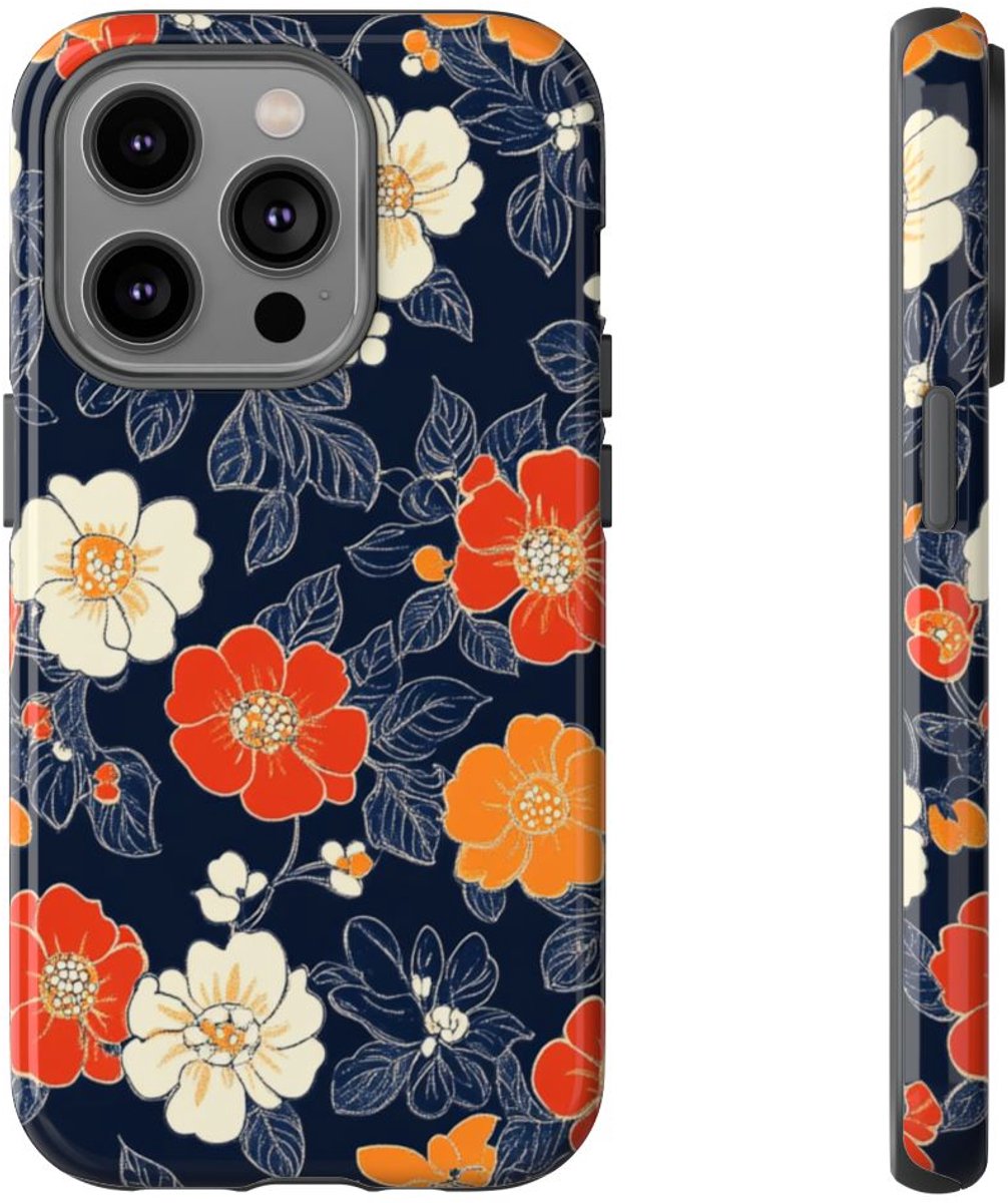 Oranje en Witte Bloemenprint – Telefoonhoesje Geschikt voor iPhone 14 Pro