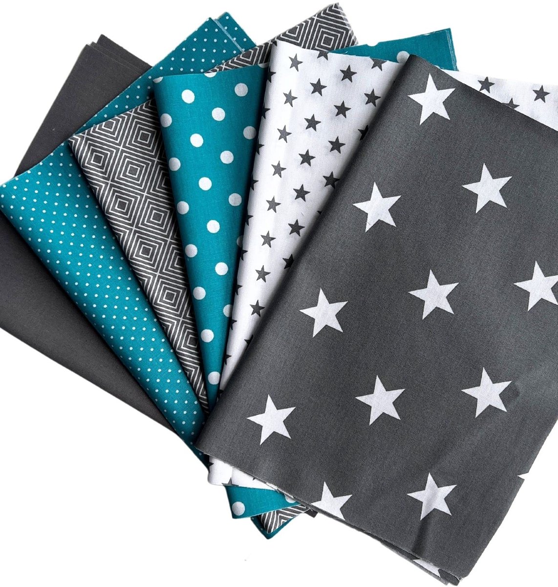 babrause® stoffenpakket patchwork katoenen stoffen 12 x (25x35cm) (turquoise grijs wit)