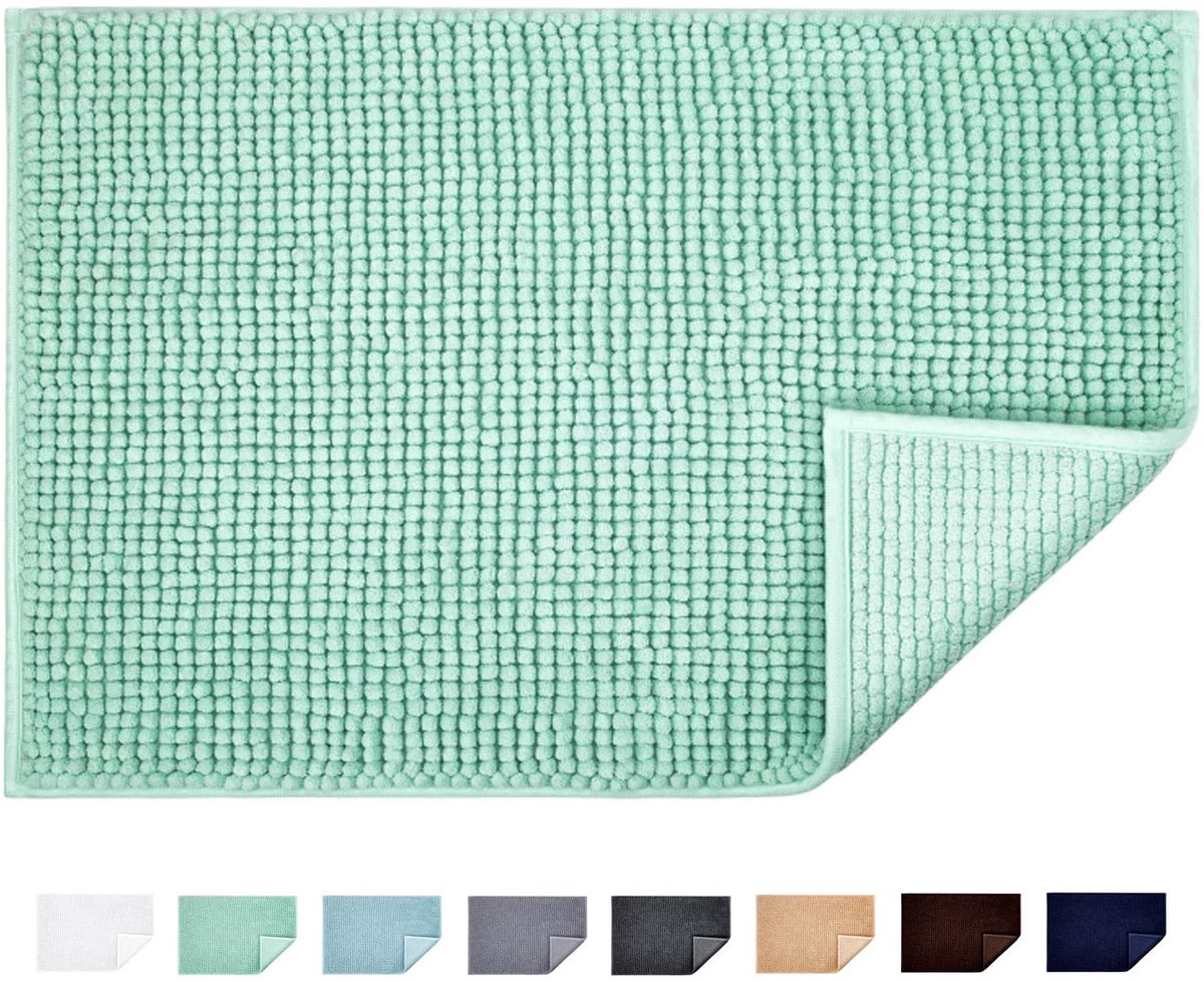JARITTO Badmat Antislip Badmat Met Chenille Microvezel Badkamertapijt Absorberend Zacht Machinewasbaar voor Douche Toilet 50 x 80 cm (Licht Cyaan)