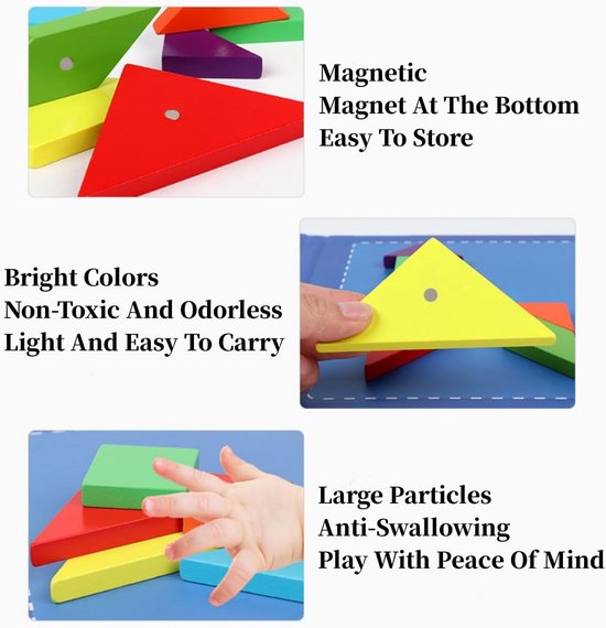 Tangram Magnetic Houten Spel voor Kinderen - Magnetische Tangram Puzzels - Geometrische Vormen - Educatief Speelgoed - Cadeau van Merkloos	 — afbeelding 4