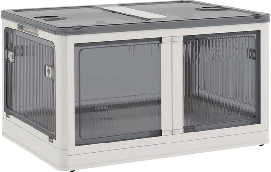Opbergbox Merax à roulettes 69 L – Coffre de rangement pliable en plastique Wit – Coffre de rangement empilable avec 5 ouvertures latérales, couvercle et poignées – 60 x 42 x 34 cm