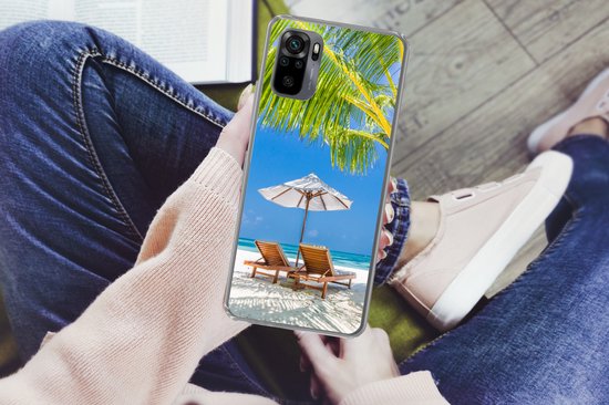Coque Xiaomi Redmi Note 10 - Palmier - Chaise de plage - Parasol - Coque de téléphone en Siliconen