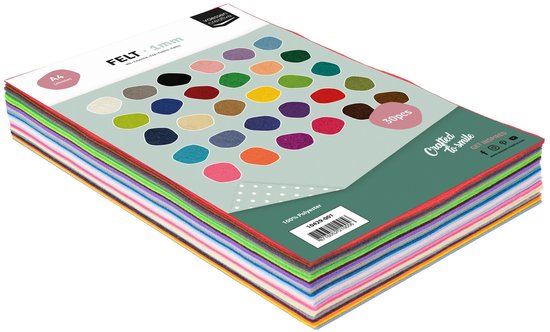 Vaessen Creative Vilt - A4 - 1 mm - 30 Vellen Hobbyvilt - Assorti