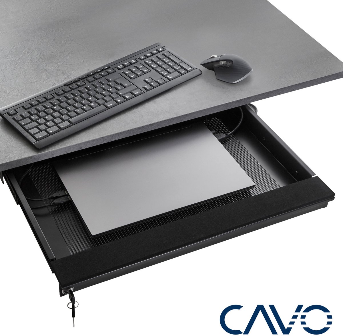CAVO Laptop bureaulade afsluitbaar 580 x 446 x 55 mm zwart Notebook bureaulade voor de onderbouw by SOTECH thumbnail 3