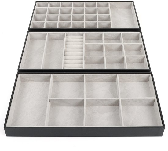 Belle Vous Crème Velours Stapelbare Sieraden Organizer Opslag Bakken  4 2 Cm Lade Display Dozen Verwijderbare Secties Voor Kettingen Ringen Armbanden Oorbellen