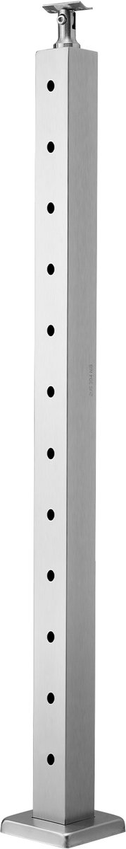 Tralie Paal, 106.7x5x5 Cm - RVS 304 Materiaal - Voorgeboorde Gaten - Geschikt voor Terrassen en Trappen - Zilver