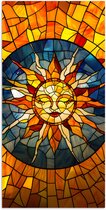 Poster 75x150 cm - Mozaïek - Zon - Geel - Cirkel - Posters - Kamer decoratie - Wanddecoratie woonkamer - Muurdecoratie slaapkamer
