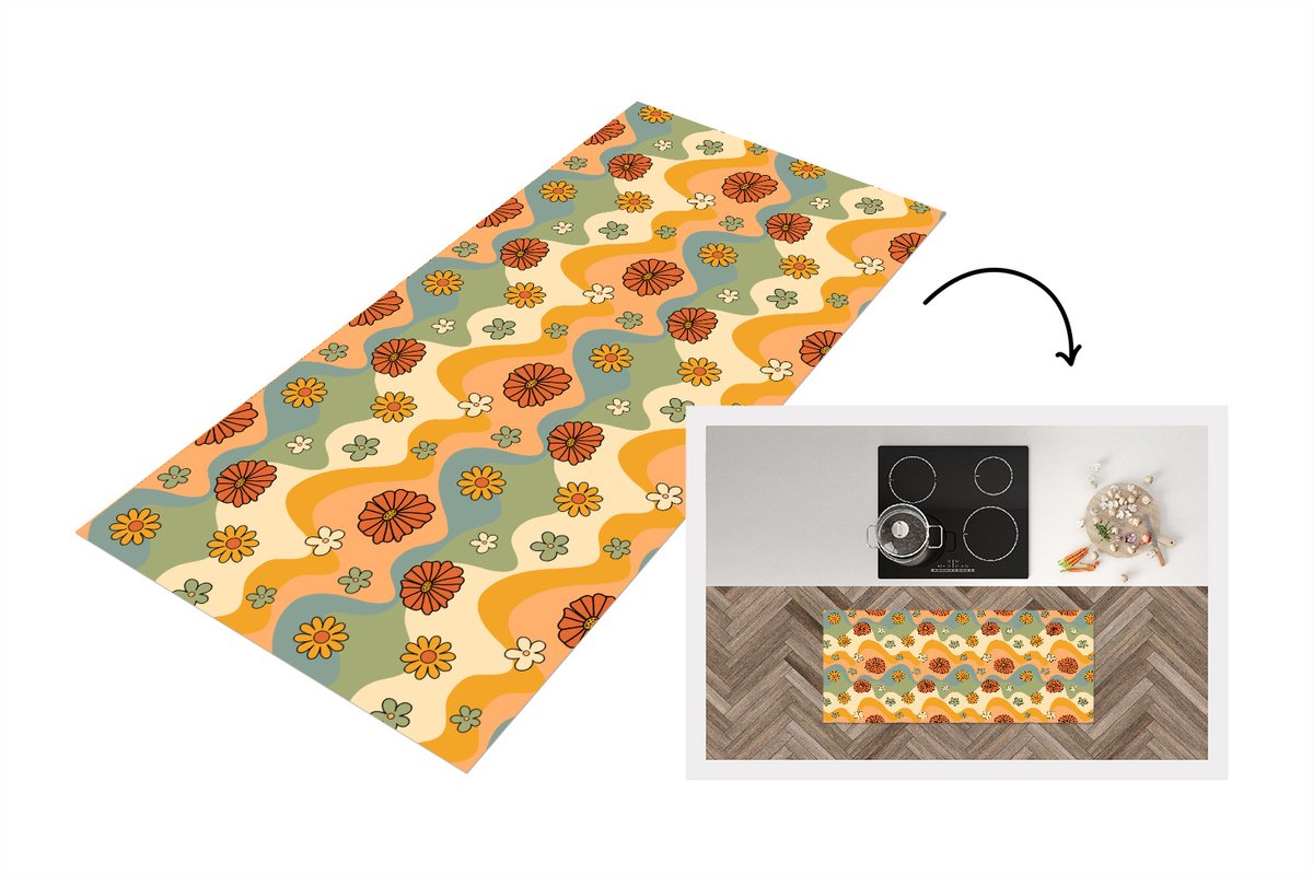 KitchenYeah Keukenloper 120x50 cm - Keukenmat vinyl Patronen - Bloemen - Vintage - Keukenmatten loper - Keuken vloerkleed tapijt