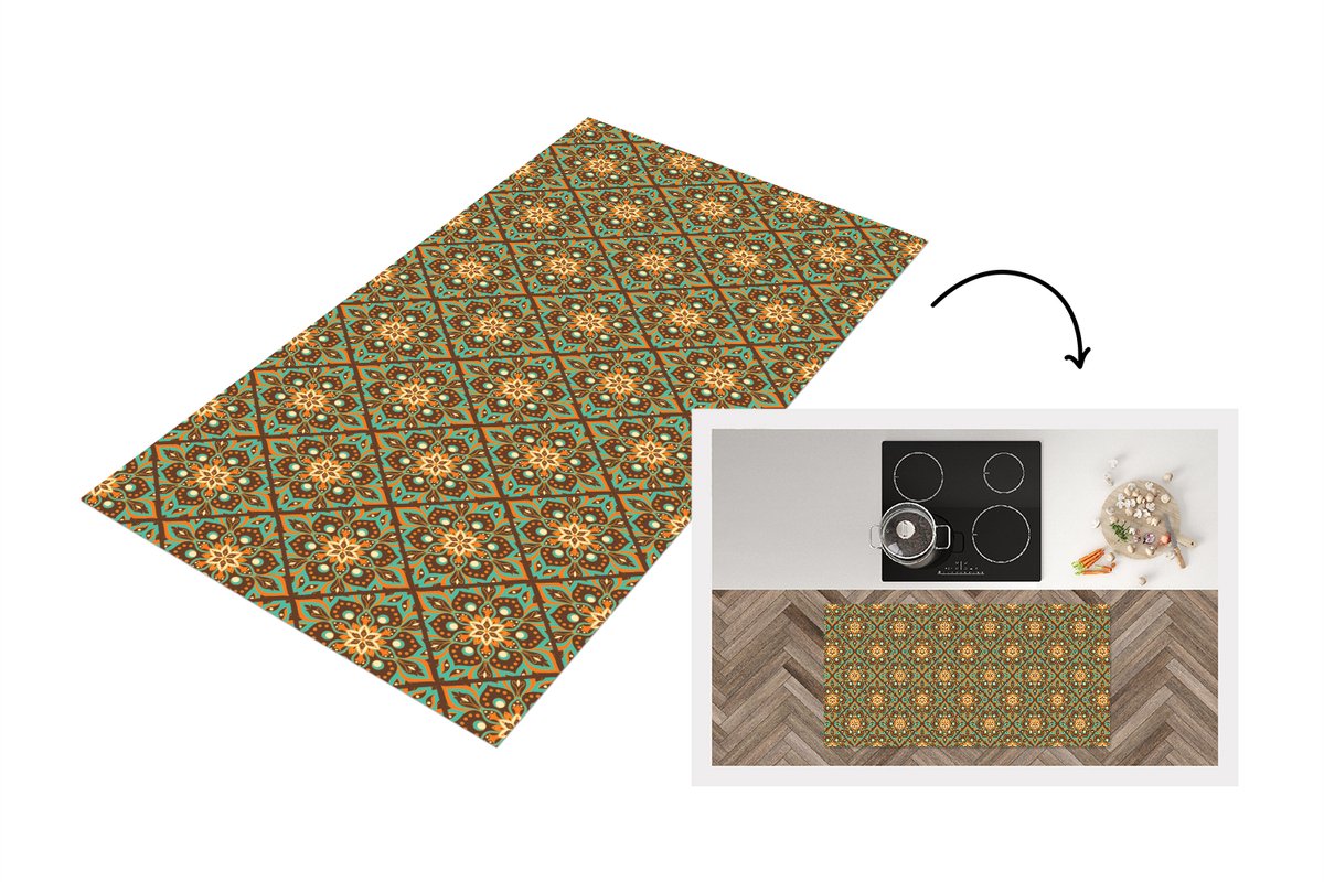 KitchenYeah Keukenloper 120x60 cm - Keukenmat vinyl Bloemen - Vintage - Patronen - Bohemian - Mandala - Keukenmatten loper - Keuken vloerkleed tapijt