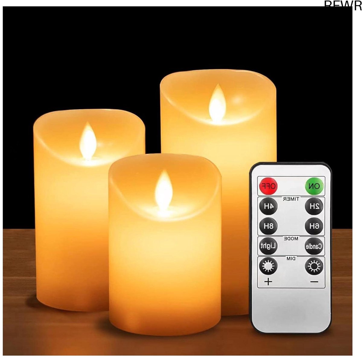 RFWR Set van 3 Led-kaarsen met Flikkerende Vlam - Kerstdecoratie (10 cm, 12,5 cm, 15 cm)