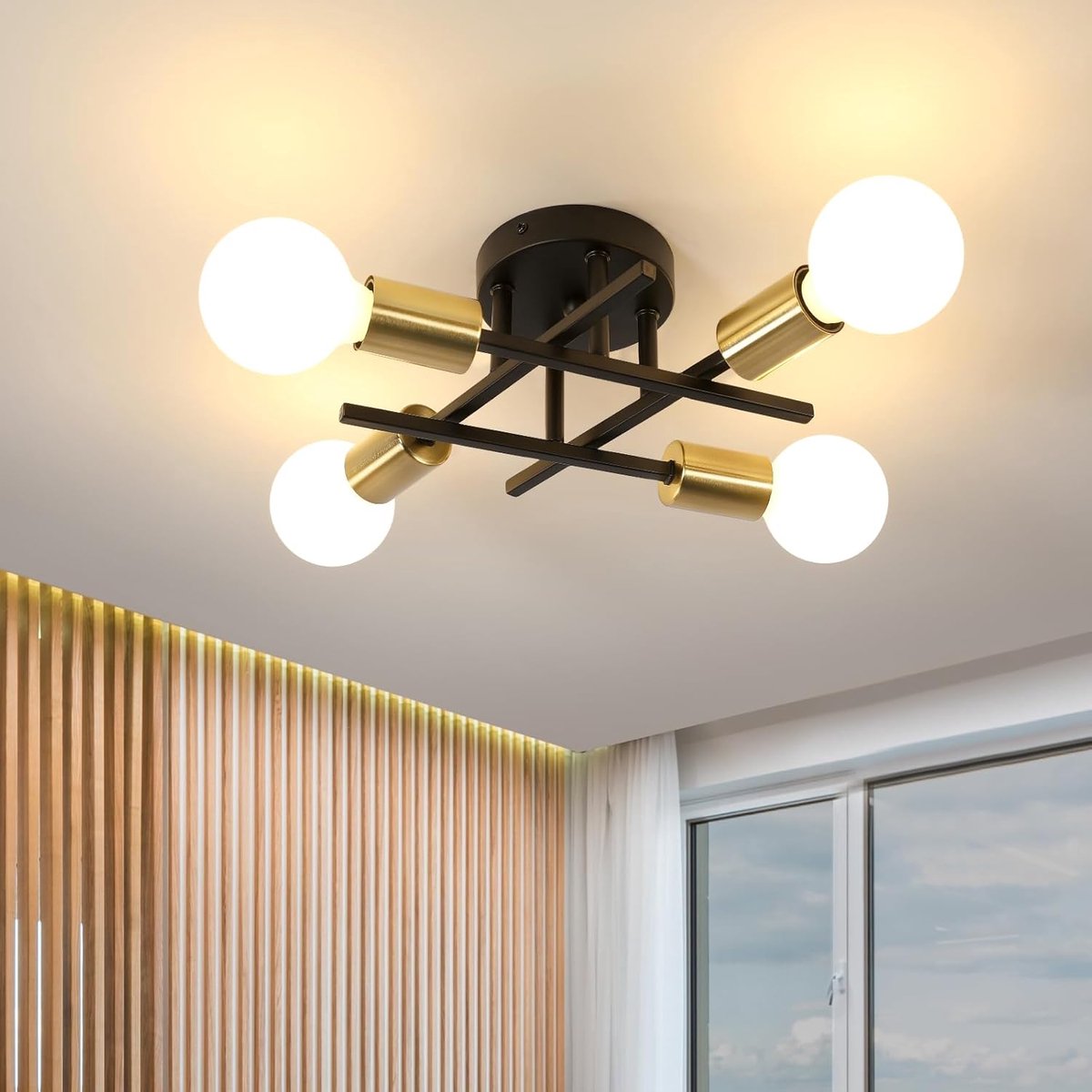 Industriële plafondlamp, 4 lampen E27 retro metalen plafondlamp, moderne hanglamp voor woonkamer, slaapkamer, keuken en eetkamer (lamp niet inbegrepen)
