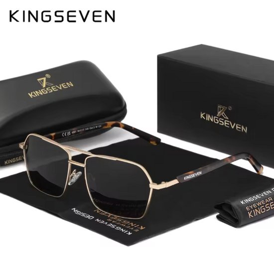 KINGSEVEN Zonnebril 9201 - Luipaard-Grijs – Heren - Vrouwen - Gepolariseerd - UV400 - Spiegelend - Rechthoek
