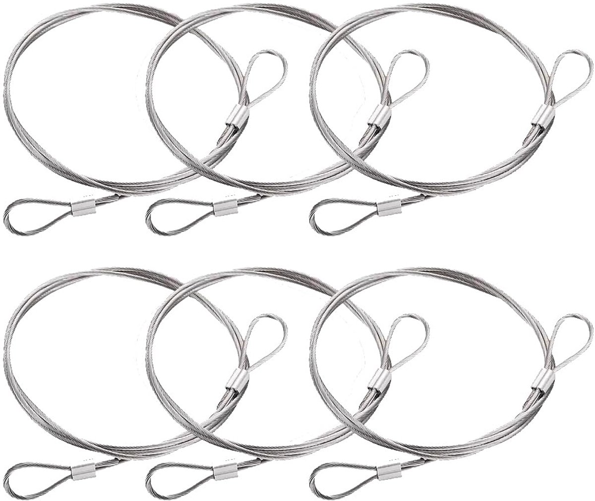 Ibenzoa® Roestvrijstalen Veiligheidskabels met Oogjes voor Diverse Sluitingen - Set van 6 Stuks