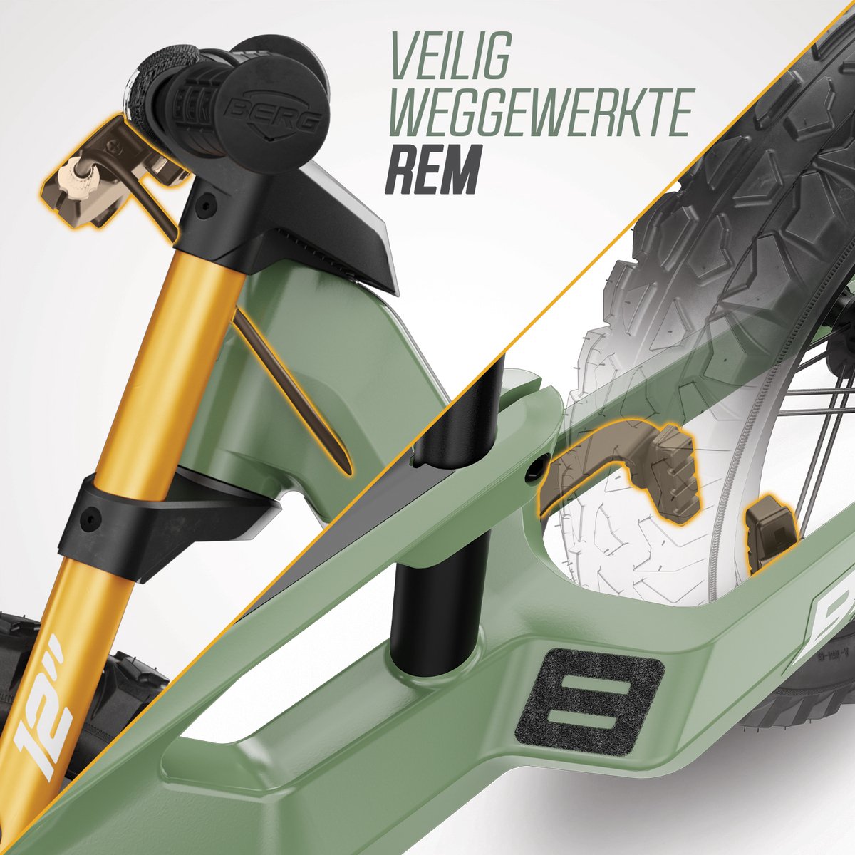 BERG Biky Cross Green Loopfiets - 12 inch - Met handrem - Lichtgewicht frame van magnesium - Verstelbaar zadel - 2,5+ Jaar - Groen — afbeelding 3