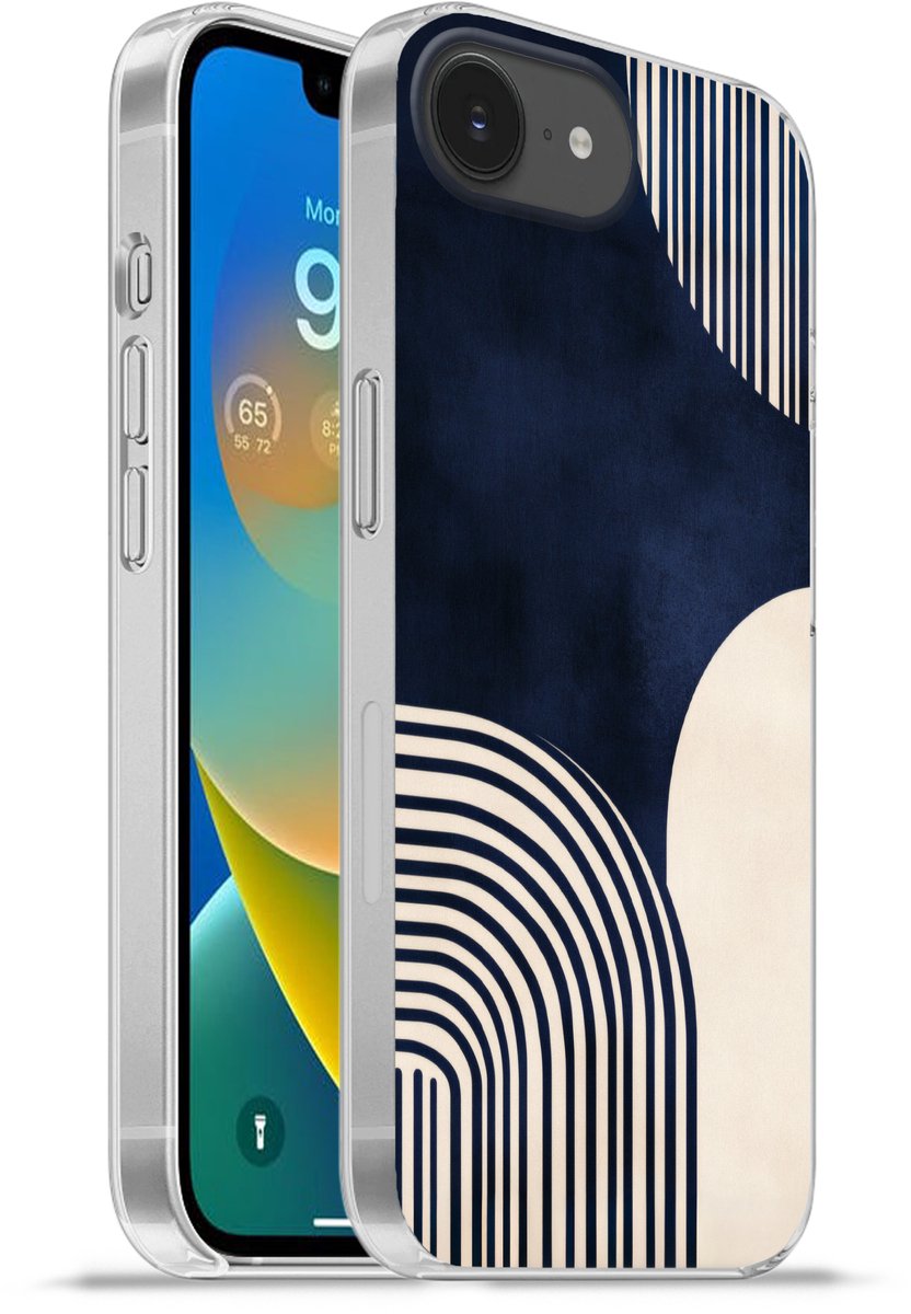 Telefoonhoesje Geschikt voor iPhone 16e hoesje - Donkerblauw - Abstract - Lijnen - Siliconen Telefoonhoesje Telefoonhoesje