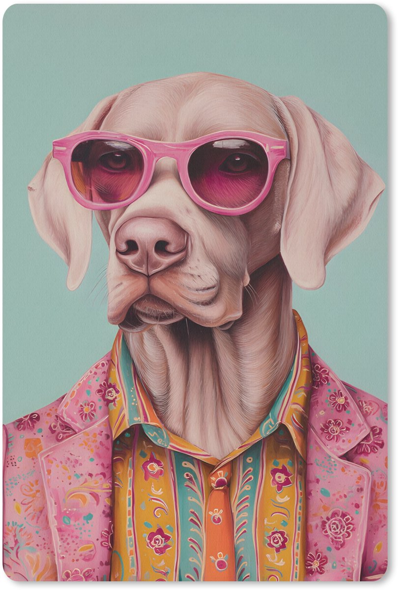 Muismat 18x27 cm - Mousepad Hond - Overhemd - Bloemen - Bril - Muismatten