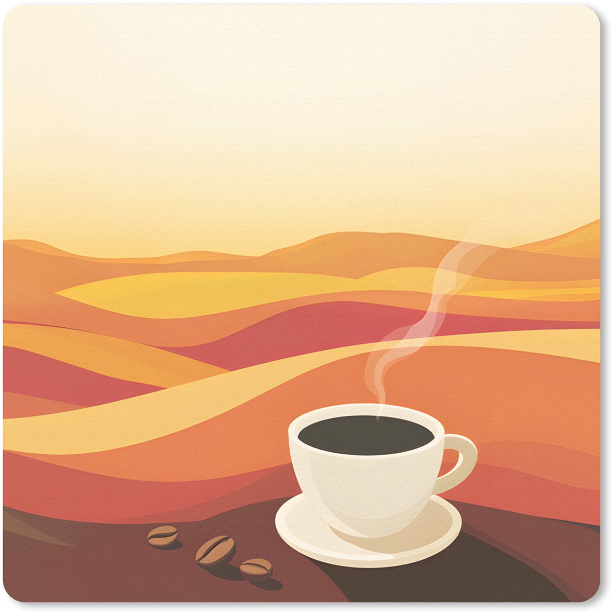 Muismat 20x20 cm - Mousepad Koffie - Landschap - Oranje - Koffiebonen - Muismatten