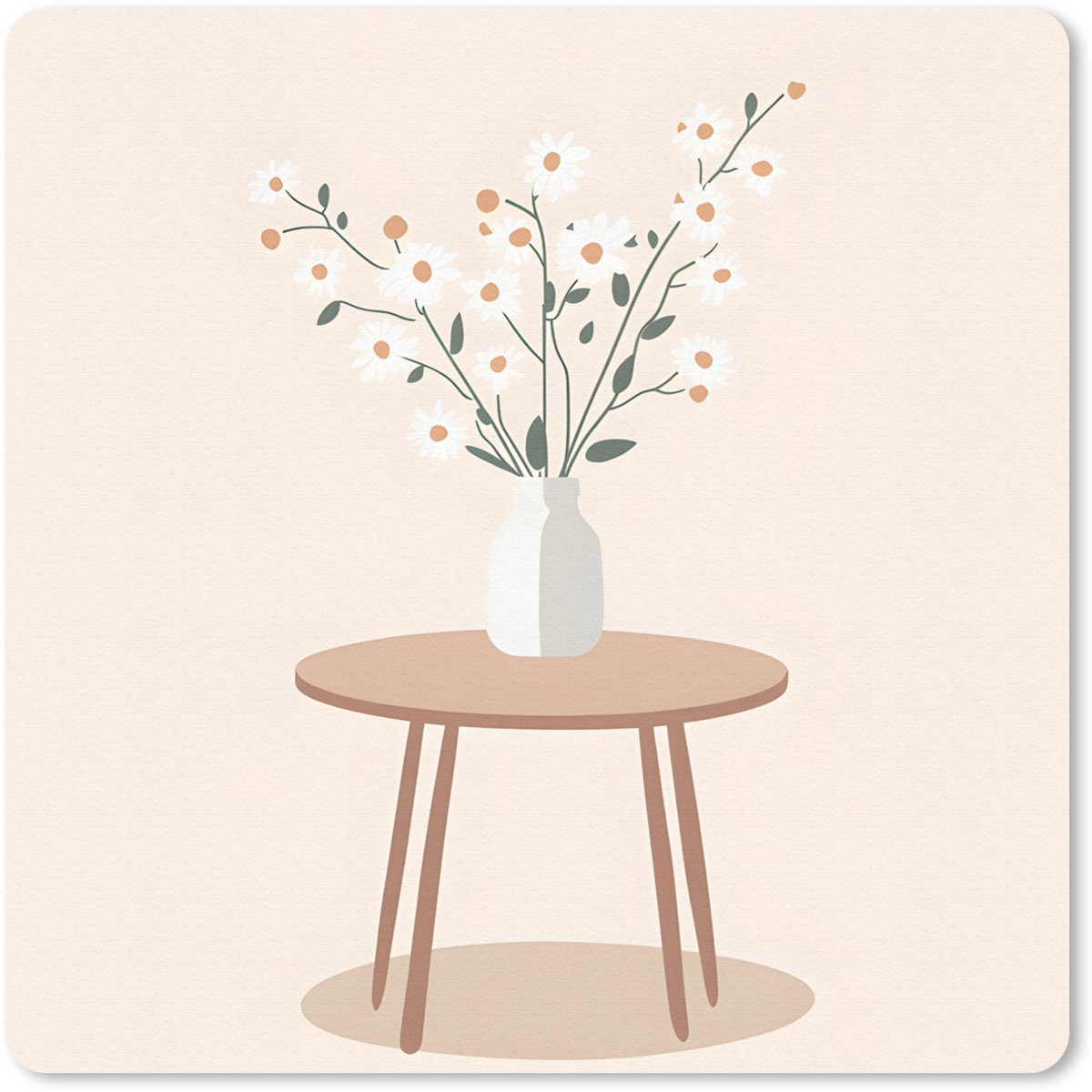 Muismat 30x30 cm - Mousepad Vaas - Bloemen - Madeliefjes - Beige - Muismatten