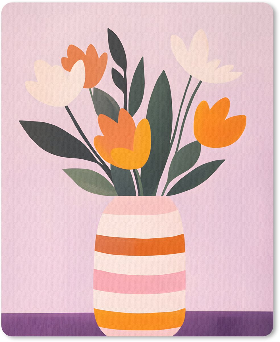 Muismat 19x23 cm - Mousepad Tulpen - Vaas - Strepen - Paars - Muismatten