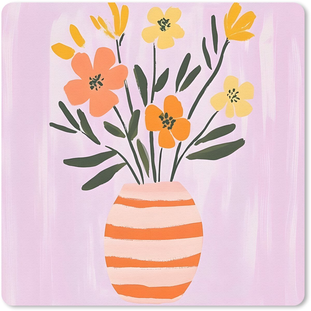 Muismat 20x20 cm - Mousepad Vaas - Gestreept - Bloemen - Oranje - Muismatten
