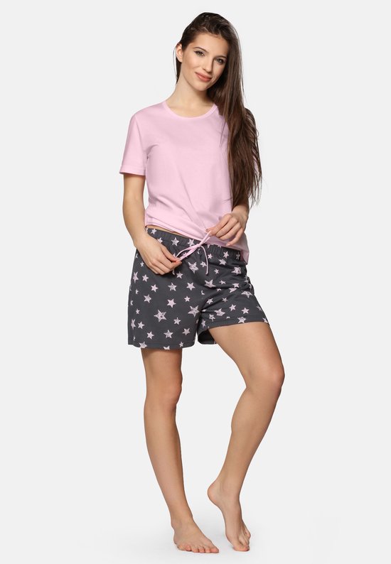 Pyjama femme Merry Style MS MS10-177-PJ - col rond - manches courtes - short sans poches - Katoen - Amarante/ Grijs - XXL