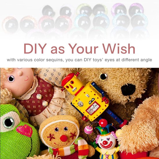 mixt 10 stuks 20 mm veiligheidsogen poppenogen glitter amigurumi ogen veiligheidsogen voor haakdieren met wimper en sluitringen voor pluche dieren beren handwerk teddyogen maken