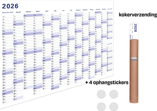 Huurdies jaarplanner - 2026 - 98x68cm - Kokerverzending