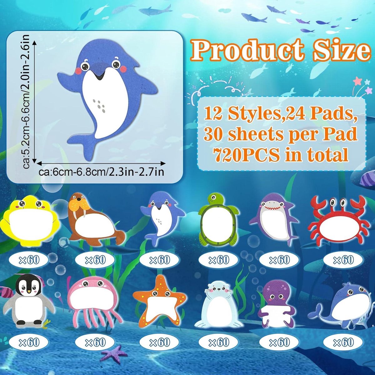 OFFCUP Leuke Dieren Sticky Notes - 480 stuks Pack voor Feesttassen, School, Kantoor, Geschenken