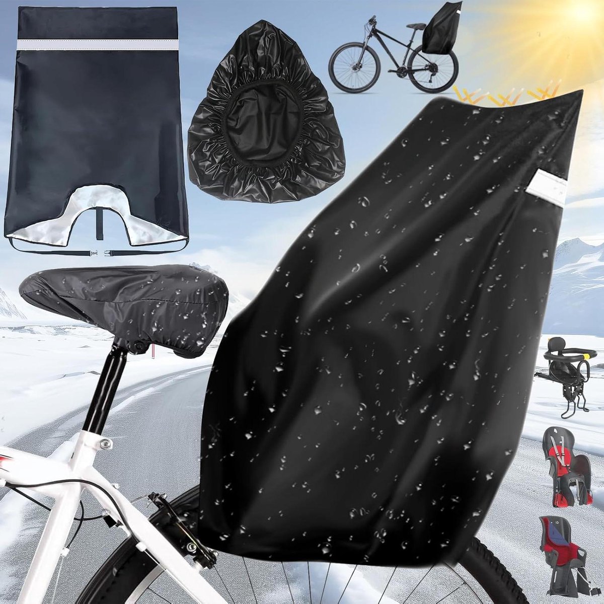 2 Stuks Regenhoezen voor Kinderzitje Fiets Achter - Hoge Kwaliteit en Opvouwbaar - Regenhoezen voor Fietszitjes (Zwart) - Regenbescherming voor Fietszitje
