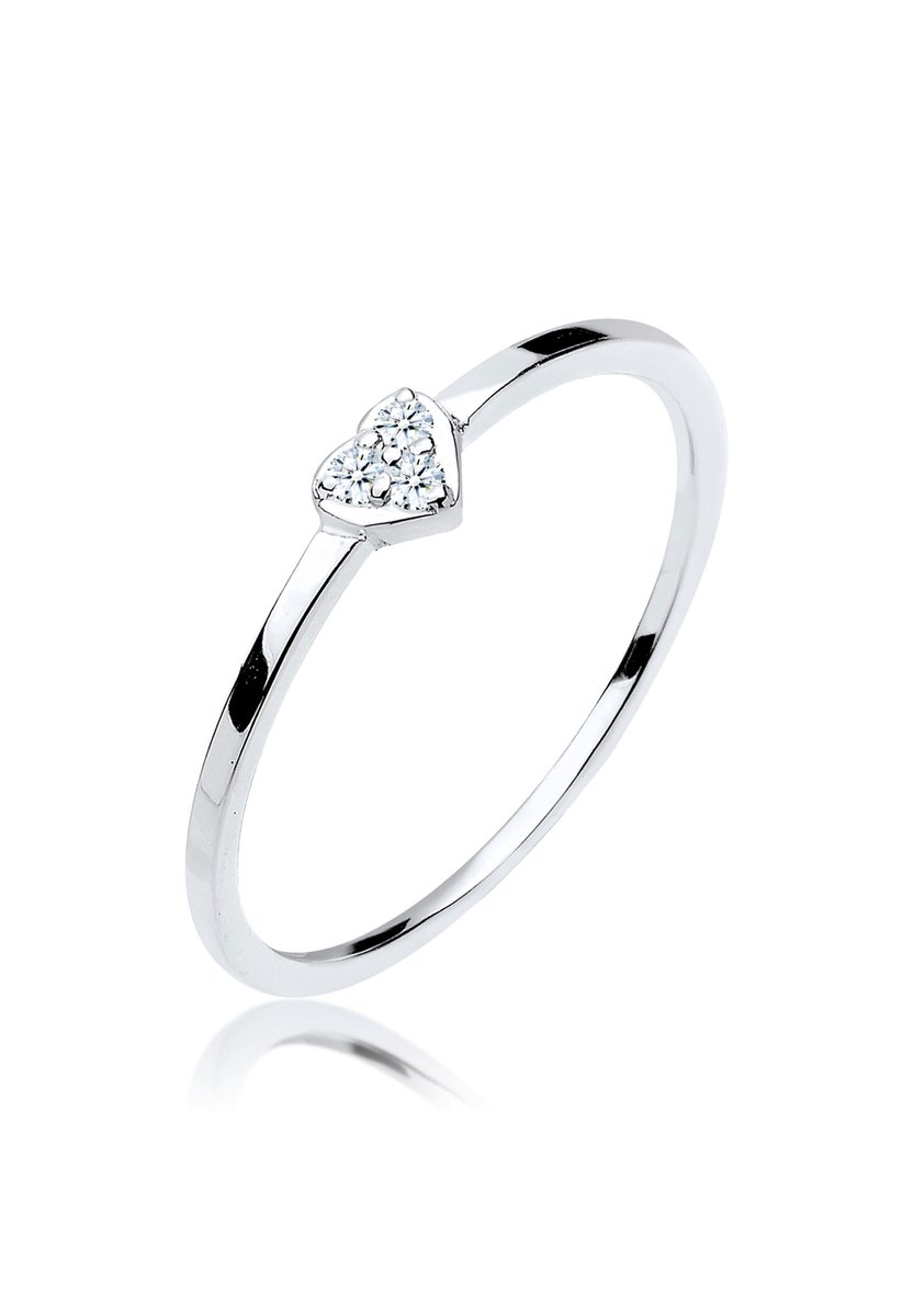 Elli PREMIUM - Ring - Dames eenzaam hart symbool met diamant (0.04 ct.) in 925 sterling zilver - Dames