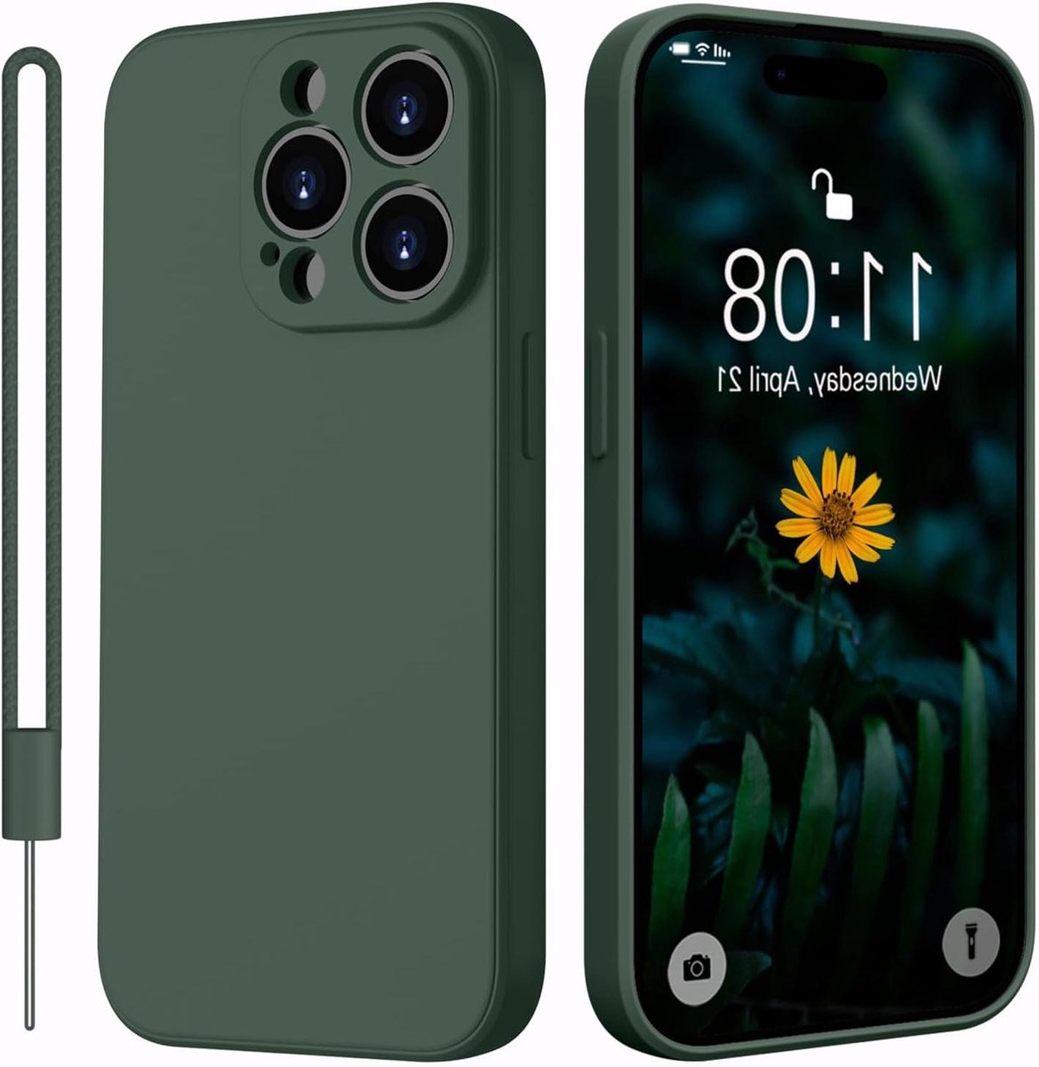 Allecto Plus - Silicone hoesje voor smartphone - Beschermhoes met koord - Groen, krasbestendig - iPhone 14 Pro