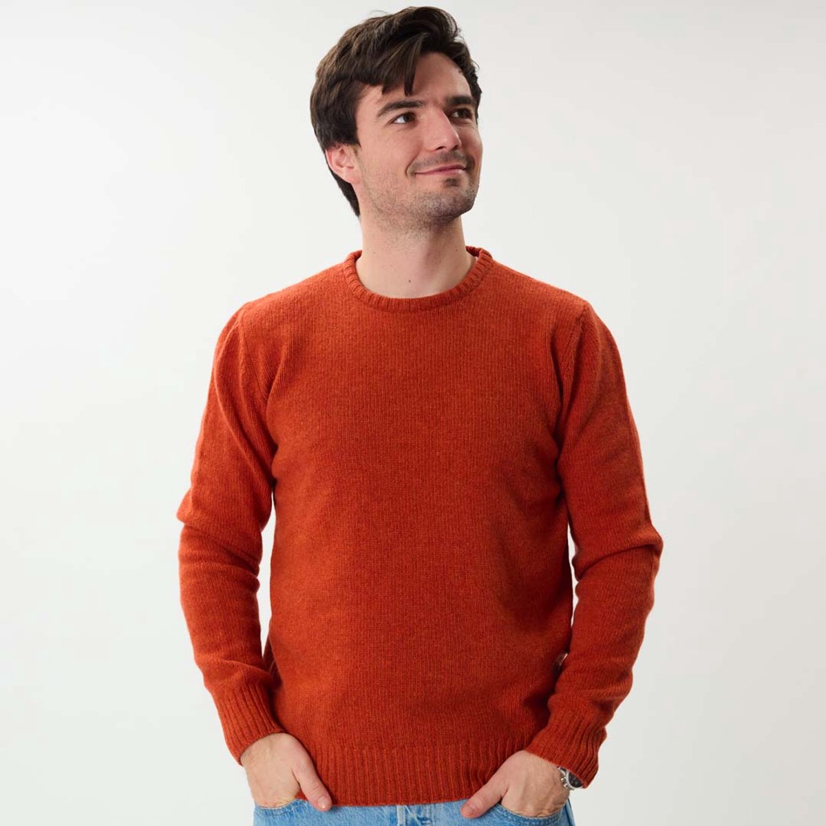 Osborne Knitwear Trui met vervilte ronde hals - Lamswol - Ember - L