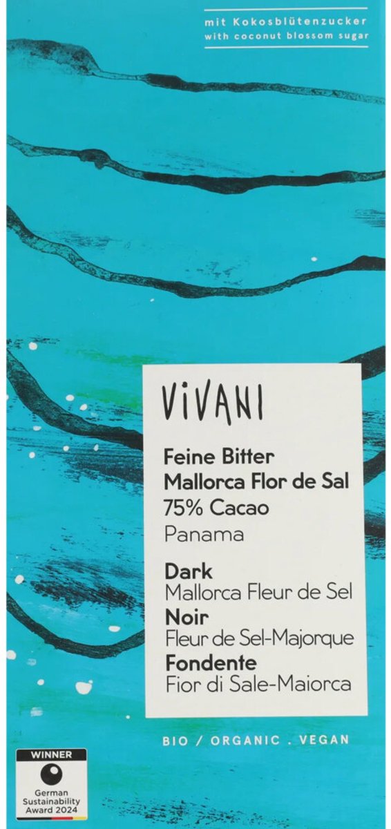 Vivani - Chocoladereep Puur Zeezout - 10 x 80 gr - Voordeelverpakking