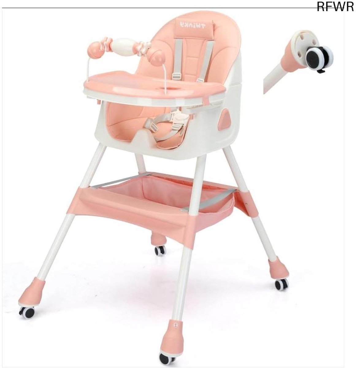 RFWR® 3-in-1 Kinderstoel voor Kinderen - Inklapbare Eetstoel en Baby Wagentje in Roze