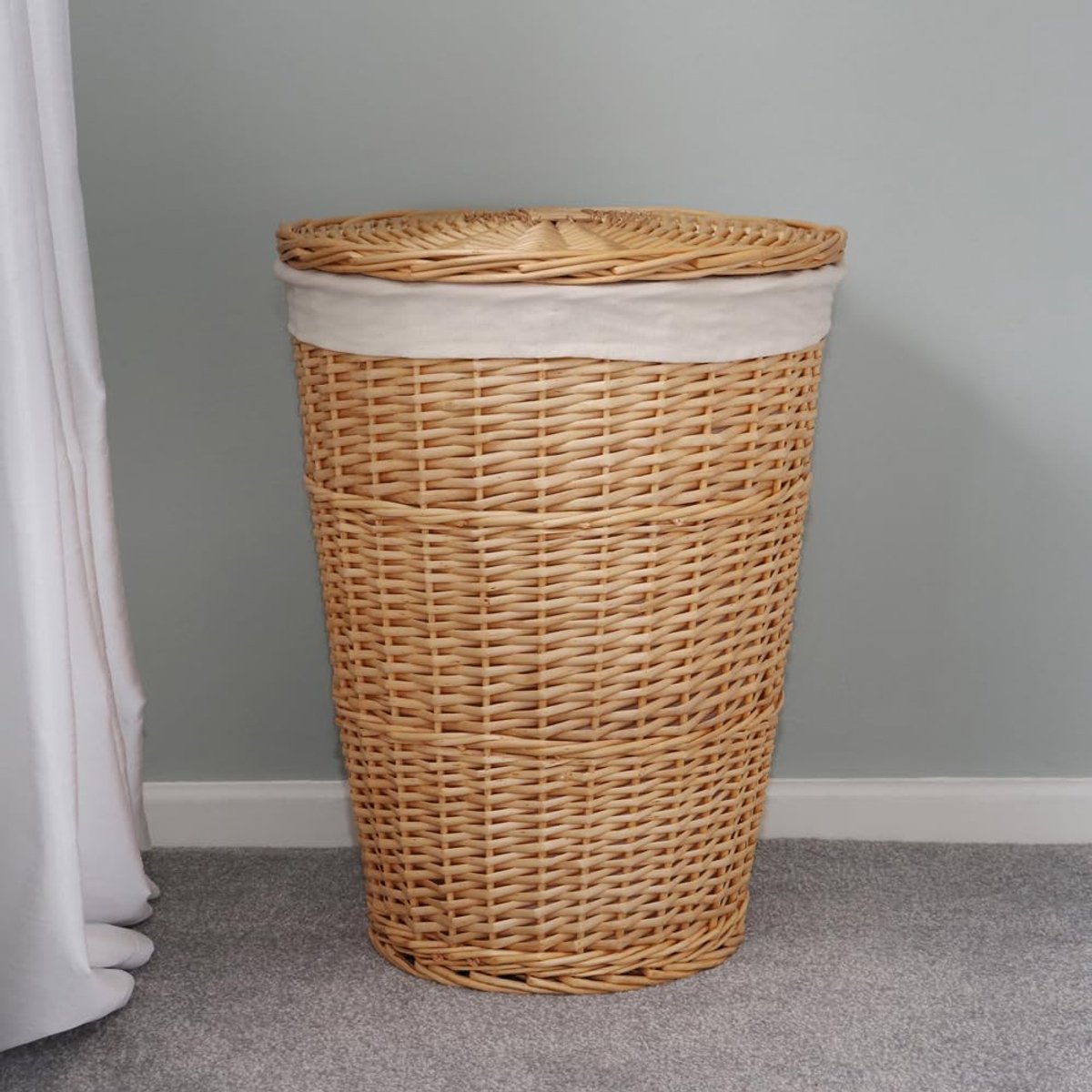 RFWR® Handgeweven ronde wasmand van acacia met deksel in honingkleur