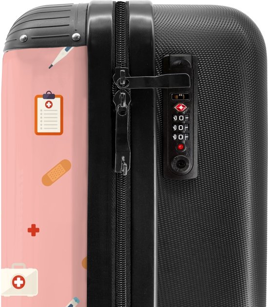 NoBoringSuitcases.com® - Valise enfant - Valise trolley enfant pour garçons et filles - Symboles médicaux sur fond rose - Valise Bagage à main légère - Valise trolley enfant - Valise trolley à roulettes - Convient aux formats 55x40x20 et 55x35x25