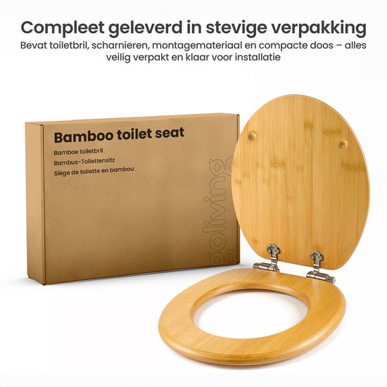 Relaxdays houten wc-bril, met softclose & quick release, 37,5 x 43,5 cm, montage van bovenaf, ovale toiletbril, natuur