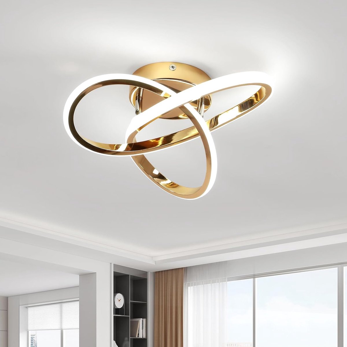 Haobosic - 30W LED-plafondlamp, 6500K koelwit licht, 3375lm, modern gouden design, bloemmotief, voor woonkamer, slaapkamer, keuken en hal.