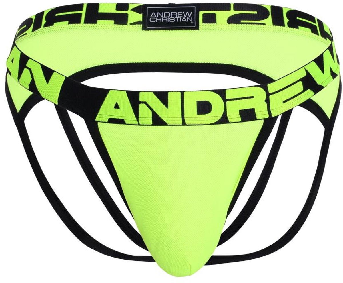 Andrew Christian ALMOST NAKED® Moisture Control Fun Jock Neon Yellow - MAAT M - Heren Ondergoed - Jockstrap voor Man - Mannen Jock