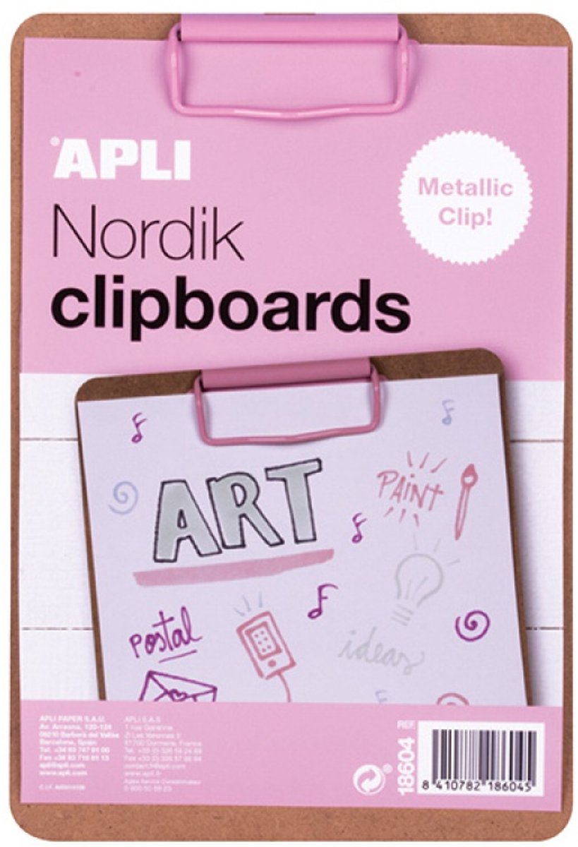 APLI Kids klembord hout A5 roze - stevig schrijfplankje voor kinderen.